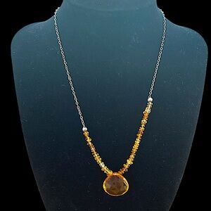 Citrine Gemstone Asymmetrical Bead Vintage Sterling Silver Necklace